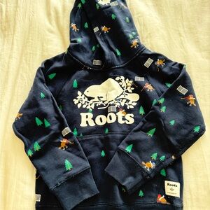 Roots Kids Navy Hoodie with Forest Print